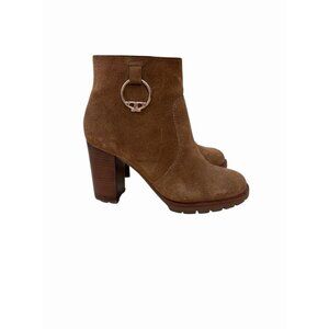 Tory Burch Size 6.5M Sofia Lug Sole Ankle Bootie Brown Suede Leather 40999
